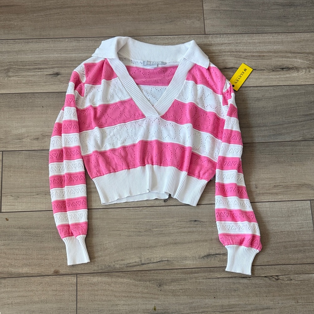 EleVen by Venus Williams Pink and White Knit Top